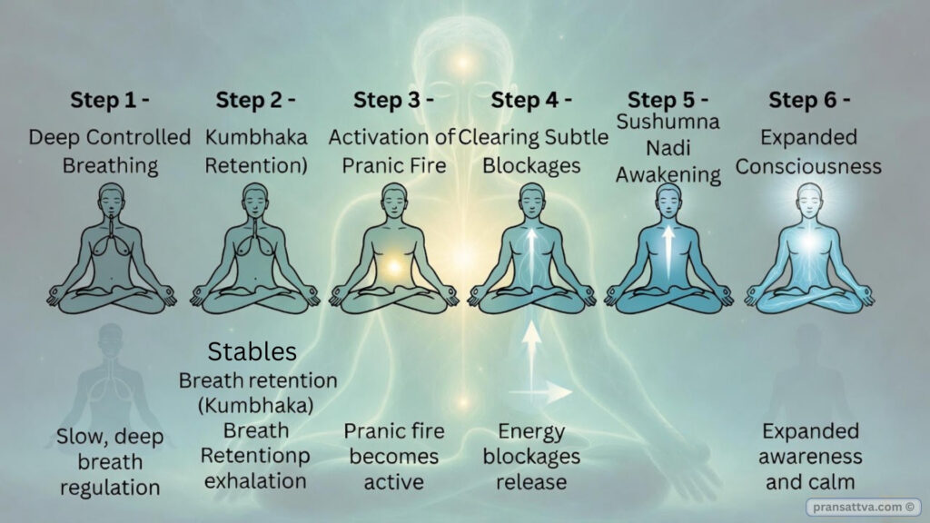 Advanced pranayama practice showing deep breath control and meditative awareness