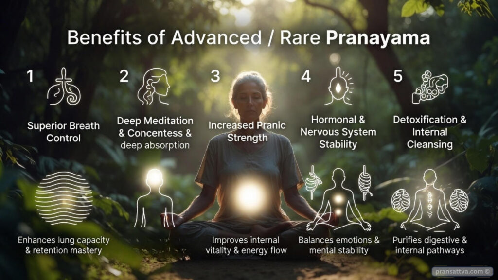 Advanced pranayama practice showing deep breath control and meditative awareness